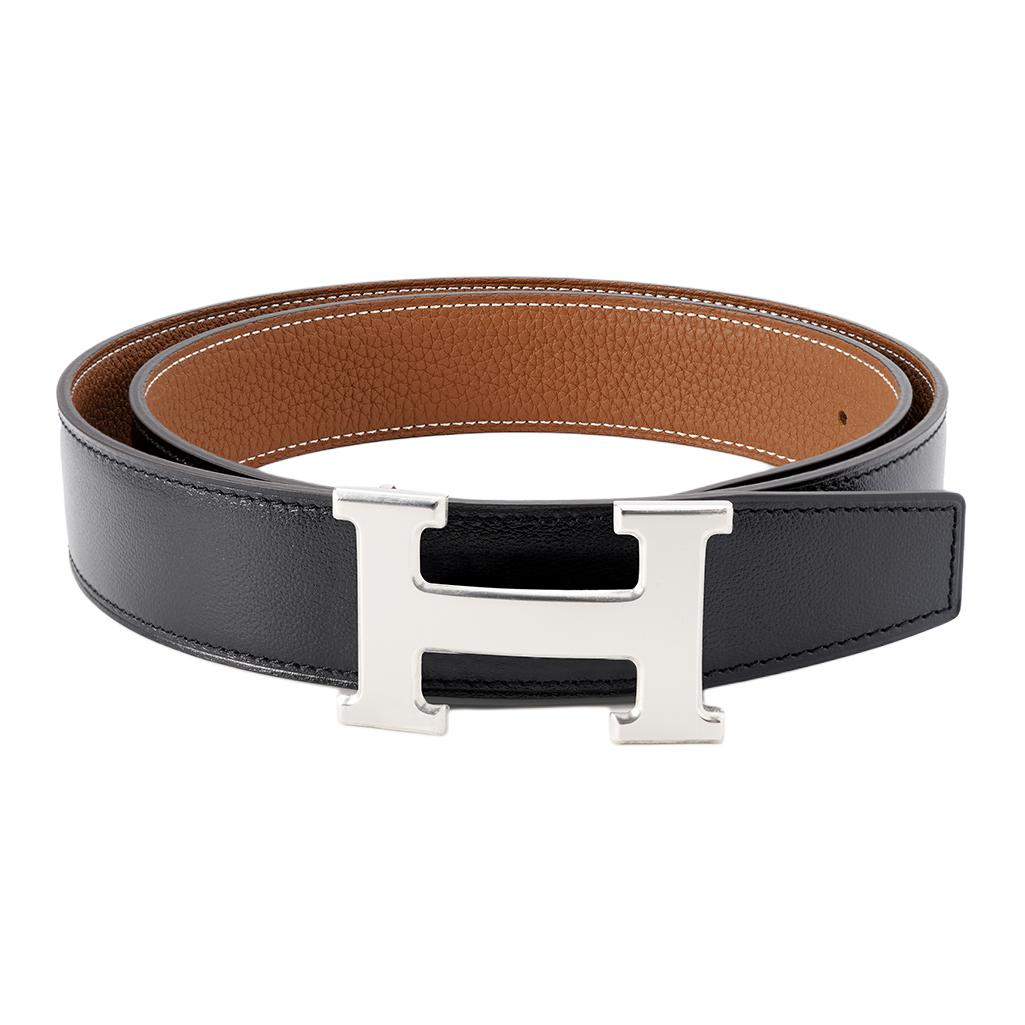 HERMES Classic H Buckle Togo Calfskin Leather Belt Black/Gold Mens 3.2cm H064544CK05-H073967CAAA