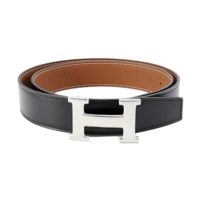 HERMES Classic H Buckle Togo Calfskin Leather Belt Black/Gold Mens 3.2cm H064544CK05-H073967CAAA