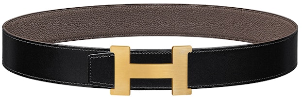 HERMES Classic H Buckle Togo Leather Reversible Belt Black/Etoupe 3.8cm H074562CUZ3-H077971CAAG HERMES Classic H Buckle Togo Leather Reversible Belt Black/Etoupe 3.8cm H074562CUZ3-H077971CAAG