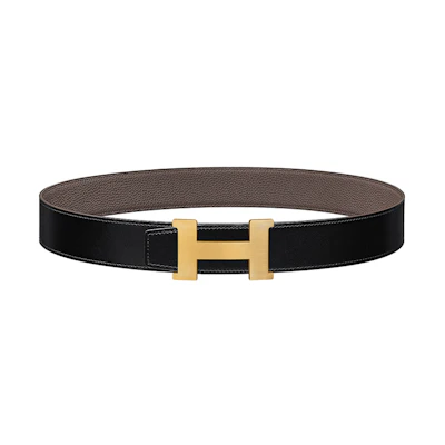 HERMES Classic H Buckle Togo Leather Reversible Belt Black/Etoupe 3.8cm H074562CUZ3-H077971CAAG