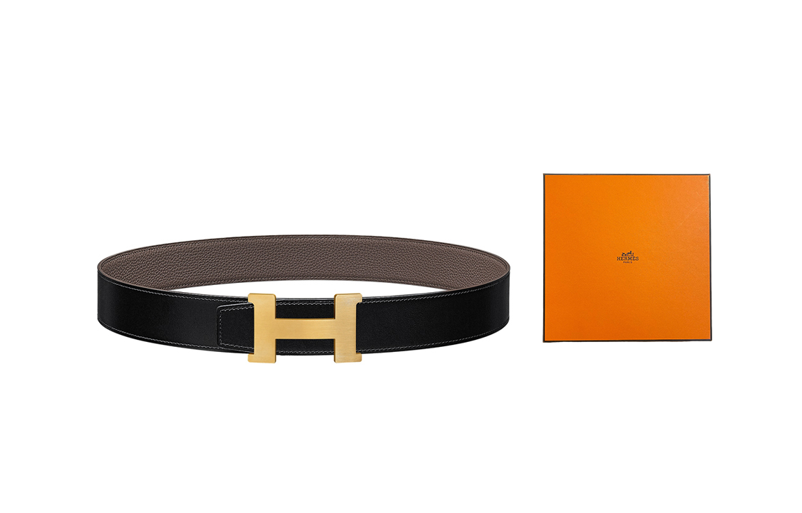 Details for HERMES Tali Pinggang Kulit Togo Reversible H Buckle Hitam/Etoupe 3.8cm H074562CUZ3-H077971CAAG