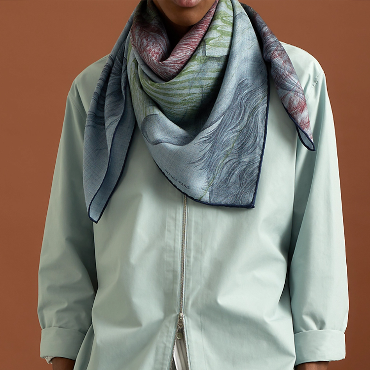 HERMES Classic Pegasus Jacquard Scarf Unisex Couple Design Blue H103885T13 圖 3