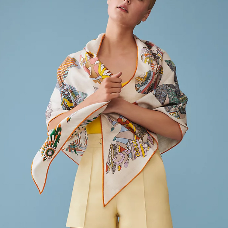 HERMES Classic Yellow Printed Scarf Unisex. H363987S 17 圖 3