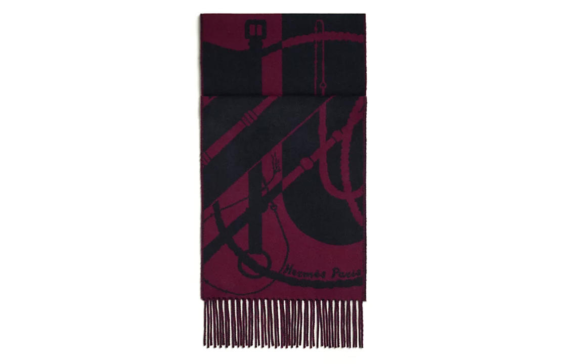 HERMES Clic-Clac Jacquard Cashmere Scarf Unisex Couple Purple. H394071T-04