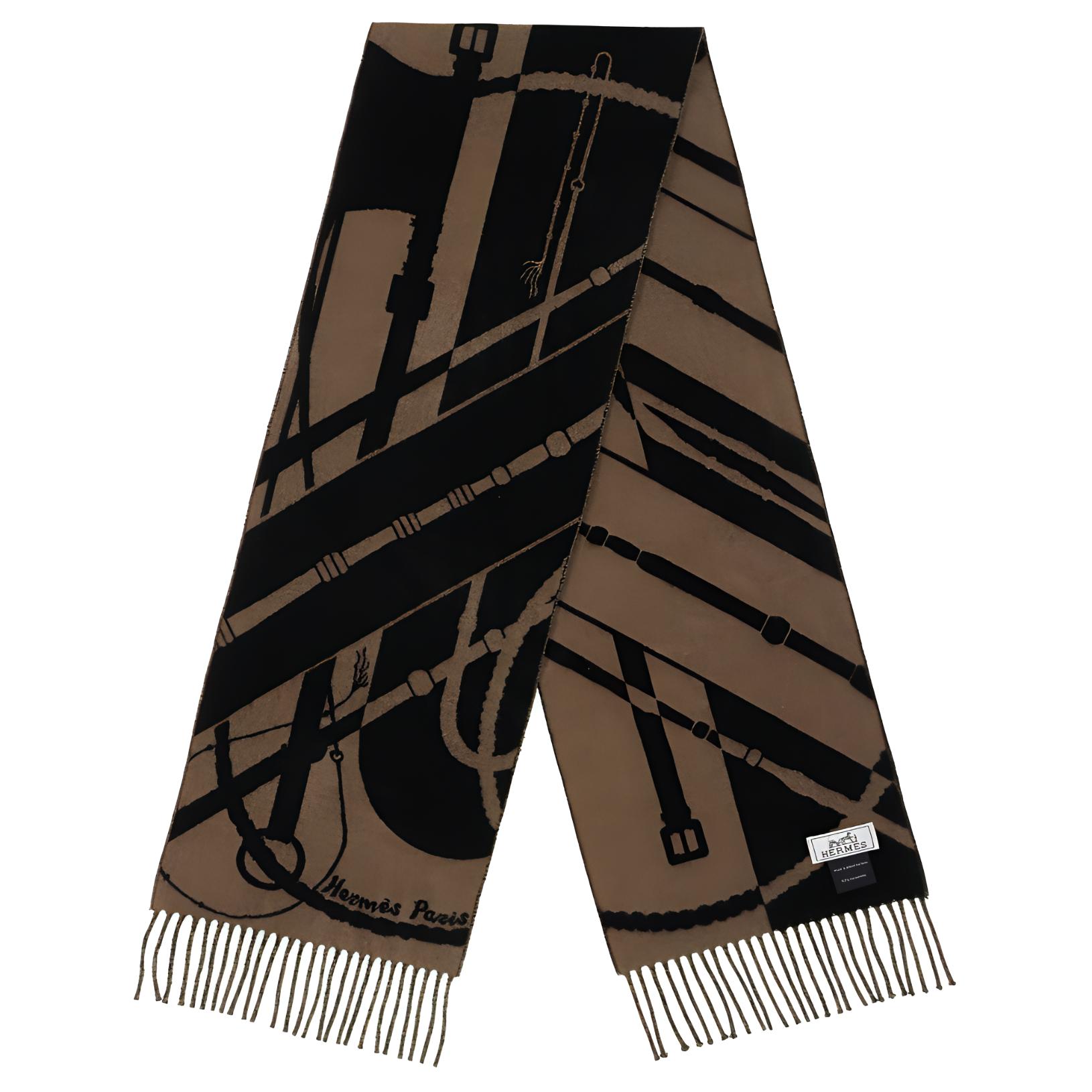 HERMES Clic-Clac Jacquard Cashmere Scarf Unisex Couple Brown H394071T-03