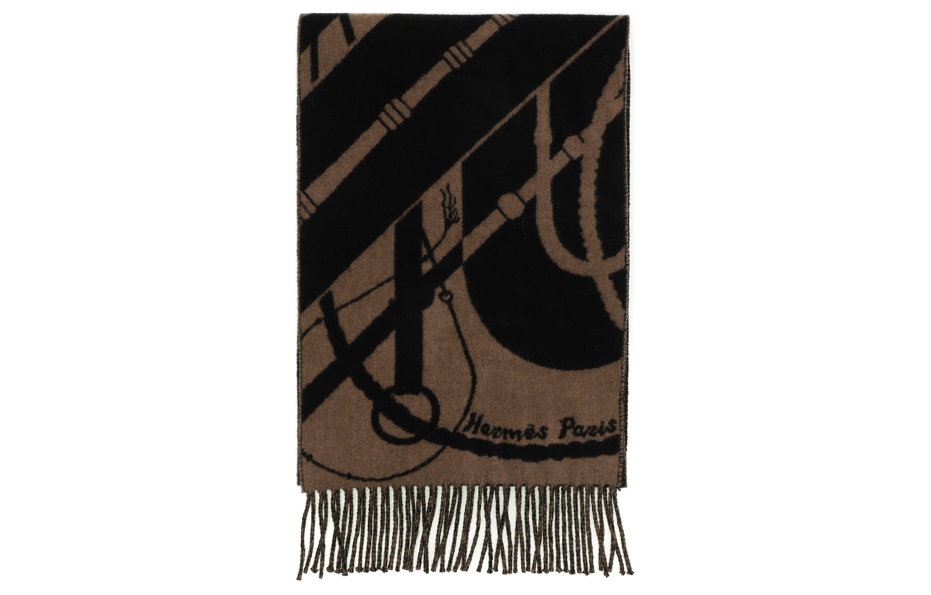 HERMES Clic-Clac Jacquard Cashmere Scarf Unisex Couple Brown H394071T-03 圖 4