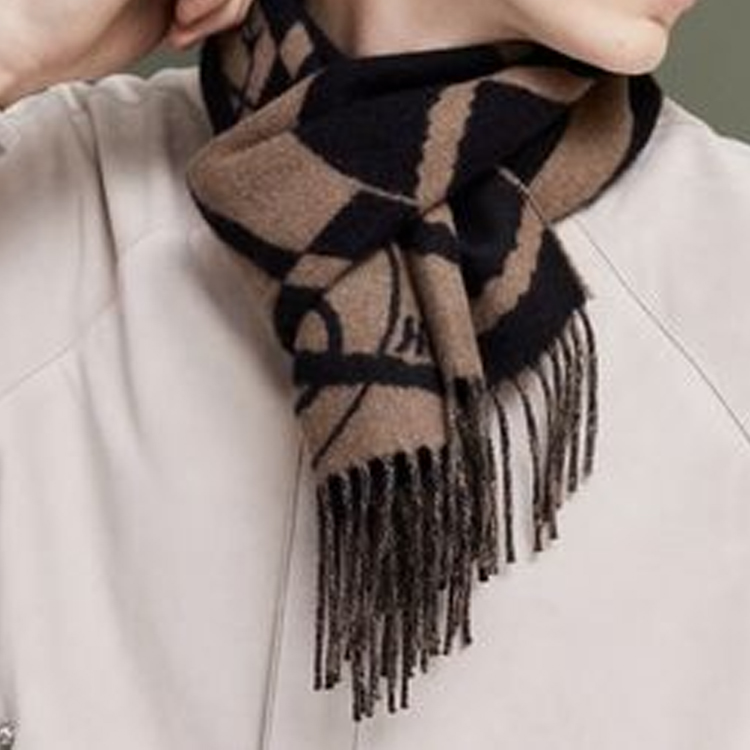 HERMES Clic-Clac Jacquard Cashmere Scarf Unisex Couple Brown H394071T-03 圖 5