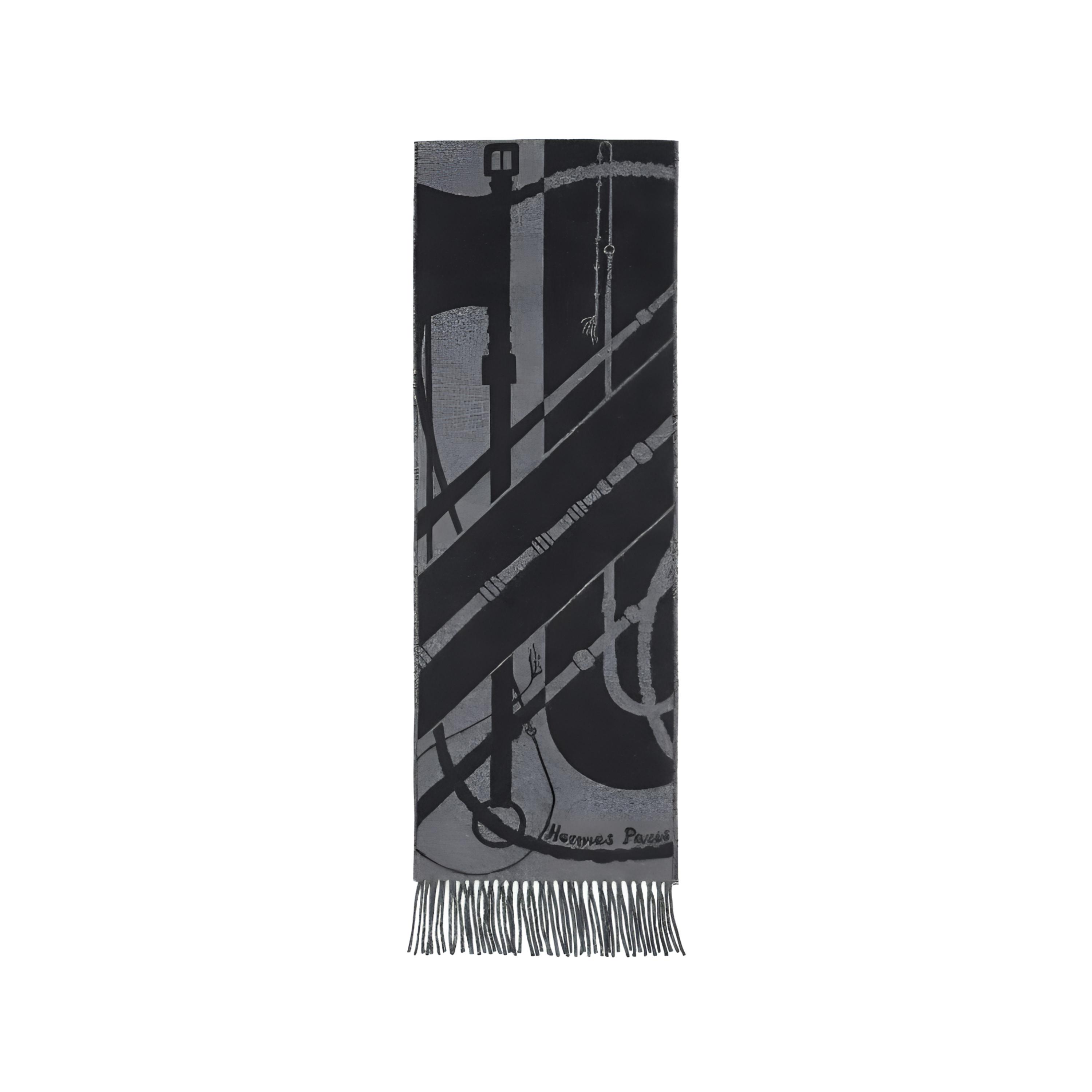 HERMES Clic-Clac Logo Tassel Design Cashmere Scarf Unisex Black H394071T 02
