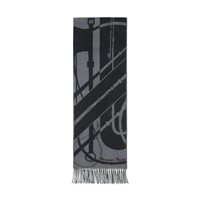 HERMES Clic-Clac Logo Tassel Design Cashmere Scarf Unisex Black H394071T 02