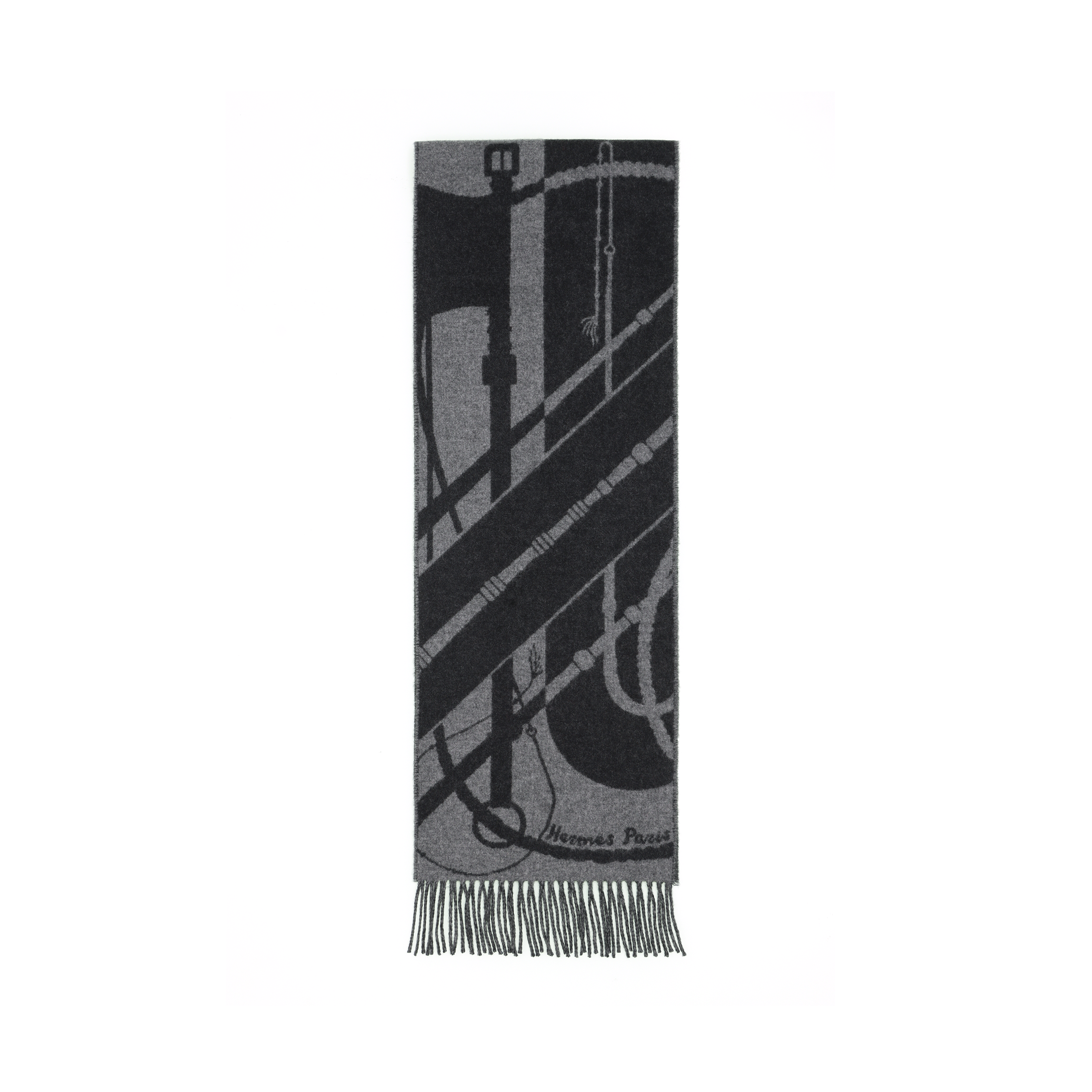 HERMES Clic-Clac Logo Tassel Design Cashmere Scarf Unisex Black H394071T 02 圖 2