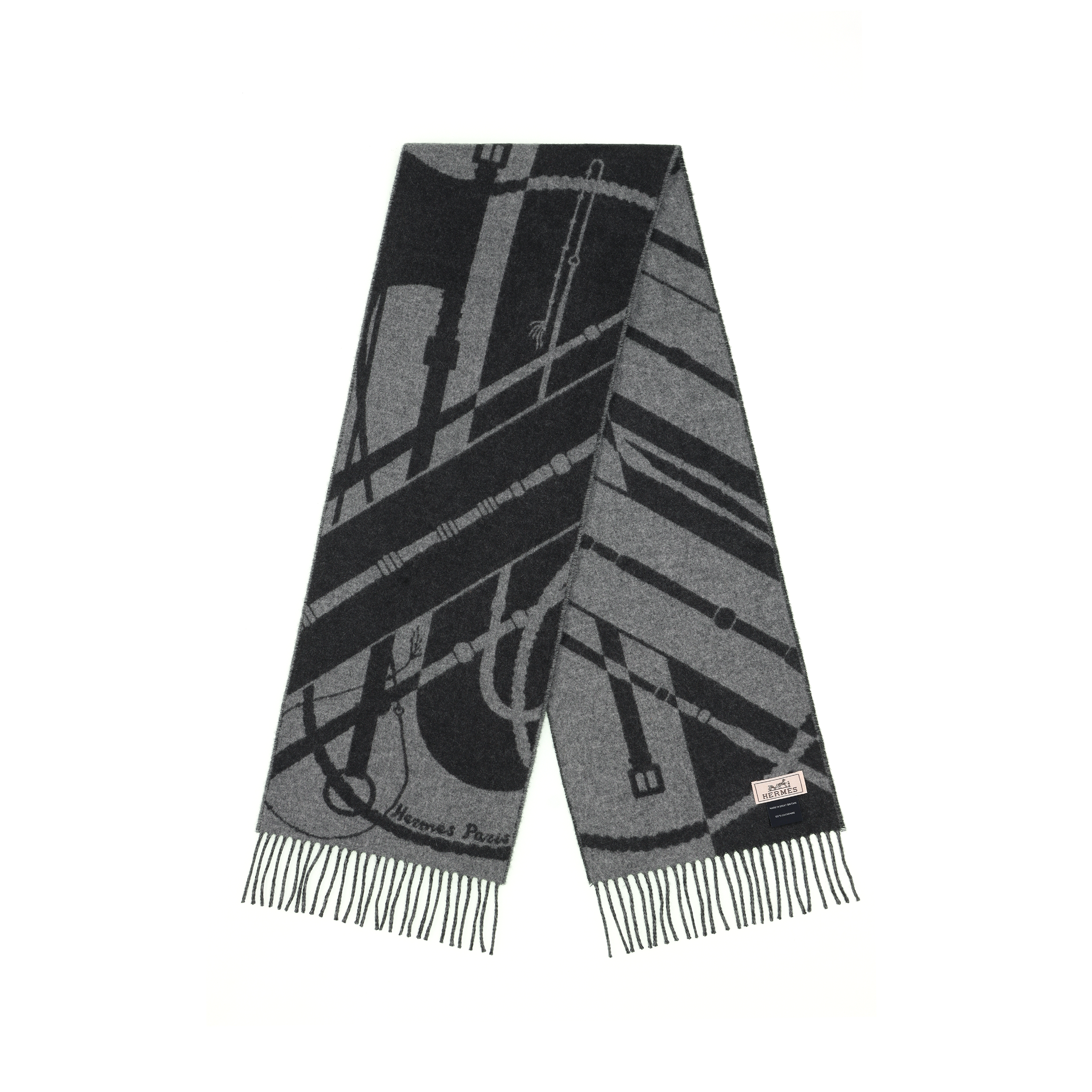 HERMES Clic-Clac Logo Tassel Design Cashmere Scarf Unisex Black H394071T 02 圖 3