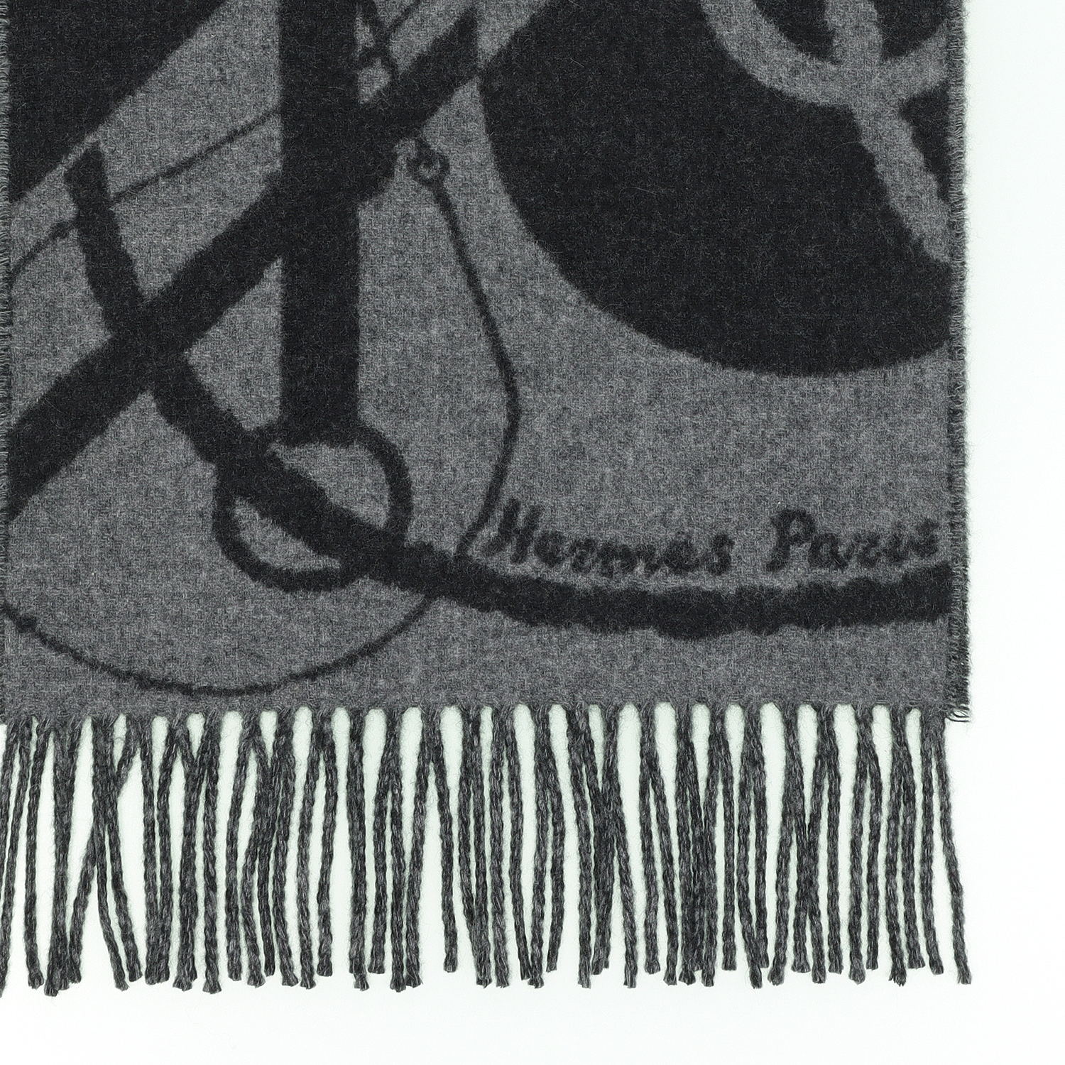 HERMES Clic-Clac Logo Tassel Design Cashmere Scarf Unisex Black H394071T 02 圖 4
