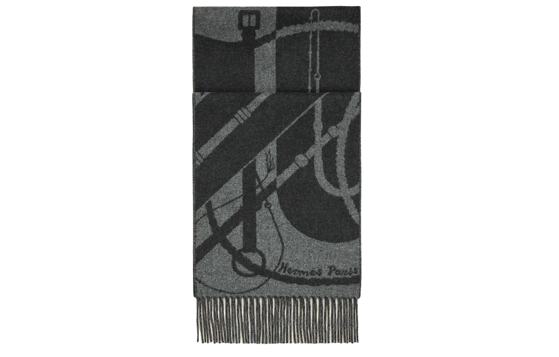 HERMES Clic-Clac Logo Tassel Design Cashmere Scarf Unisex Black H394071T 02 圖 5