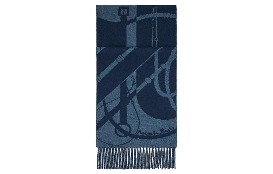 HERMES Clic-Clac Patterned Cashmere Wool Scarf for Men - Blue H394071T-07 圖 2