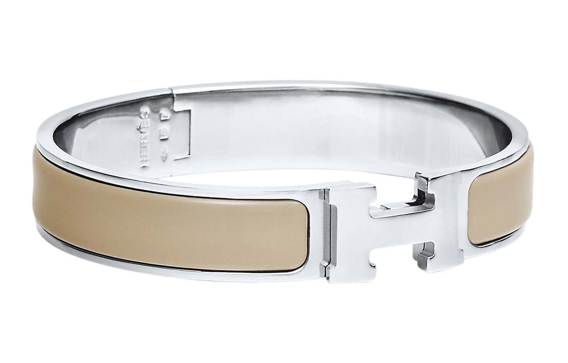 HERMES Clic H Bracelet Beige Brown Silver Marron Glacé H700001FP19 圖 2