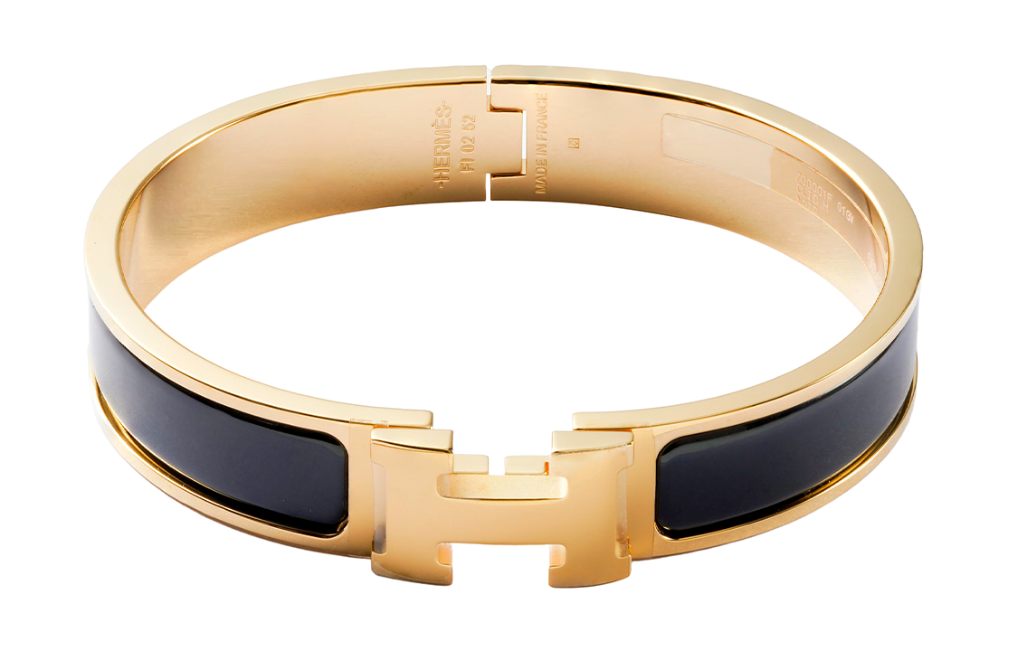 HERMES Clic H Enamel Bracelet Black Gold Couple-Unisex H700001F-01