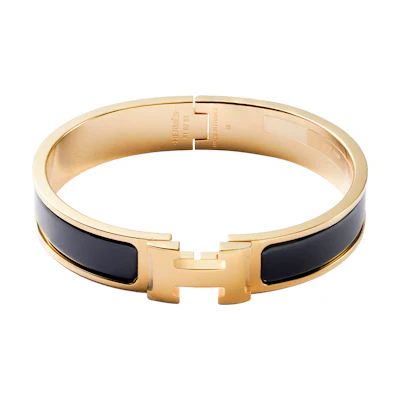 HERMES Clic H Enamel Bracelet Black Gold Couple-Unisex H700001F-01
