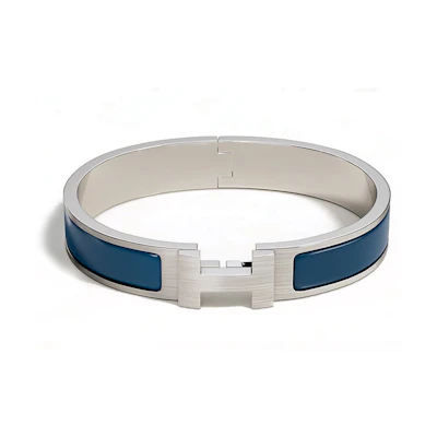 HERMES Clic H Matte Enamel Metal Bracelet Silver/Blue for Men. H703203FB3FT5