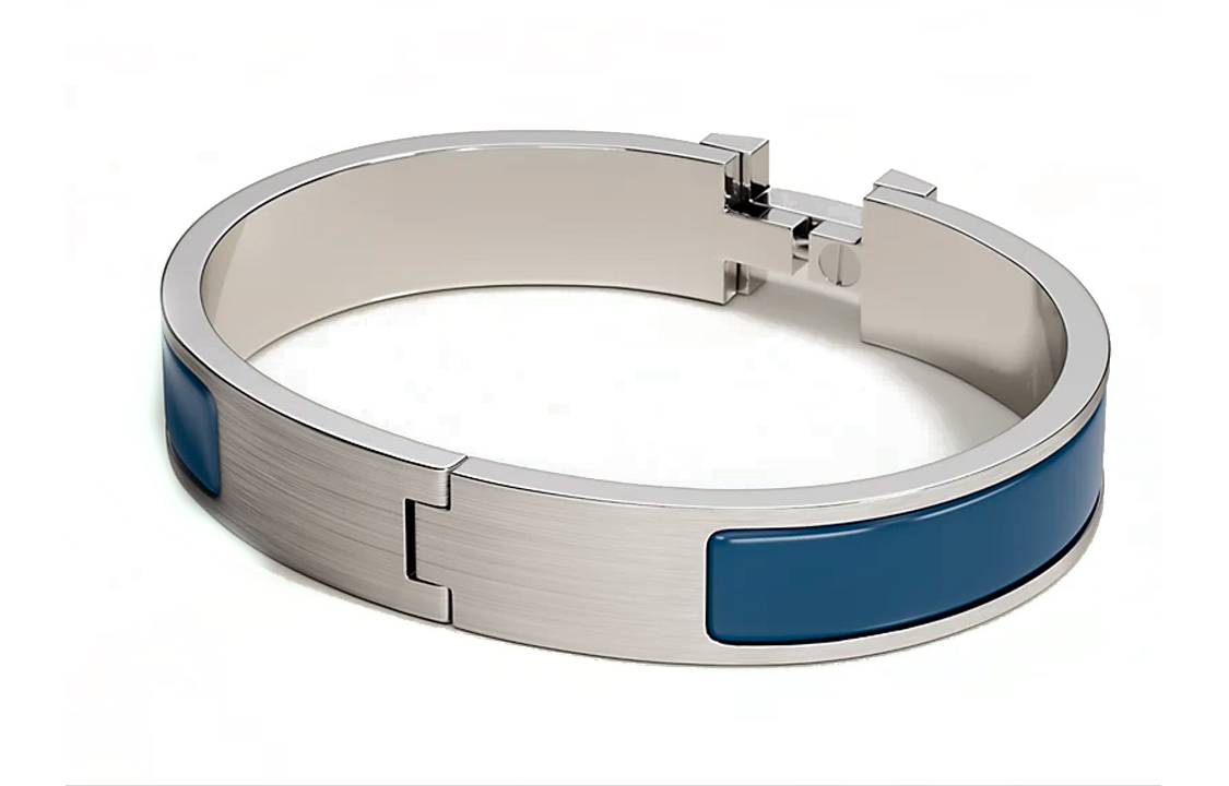 HERMES Clic H Matte Enamel Metal Bracelet Silver/Blue for Men. H703203FB3FT5 圖 3