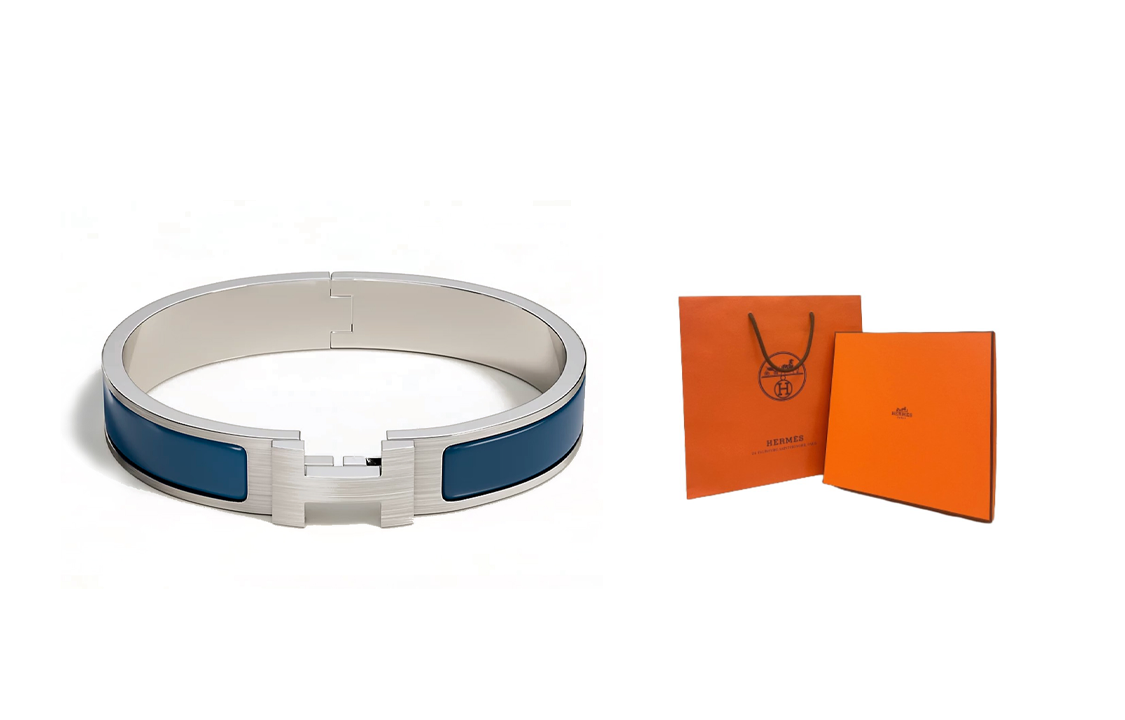 HERMES Clic H Matte Enamel Metal Bracelet Silver/Blue for Men. H703203FB3FT5 圖 4