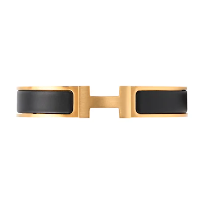 HERMES Clic HH Black Matte Enamel Gold Rim Bracelet Unisex Couples H703203FM01