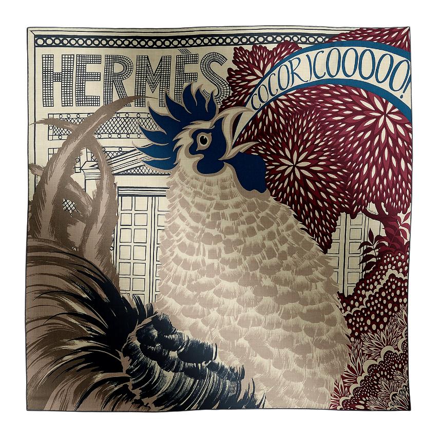 HERMES Cocorico Rooster Design Cashmere Scarf Unisex in Multiple Colors H104064T-11