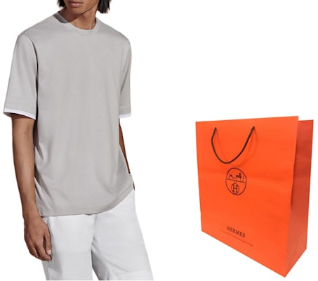 HERMES 拼色荷葉邊圓領短袖T恤 霧白 男款 H457940HA94LA Shop HERMES 拼色荷葉邊圓領短袖T恤 霧白 男款 H457940HA94LA