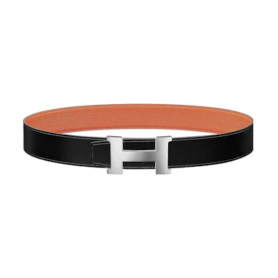 HERMES Constance Leather Belt Black/Orange with Smooth Buckle 3.8cm Wide H074562CK05-H077971CAAH090