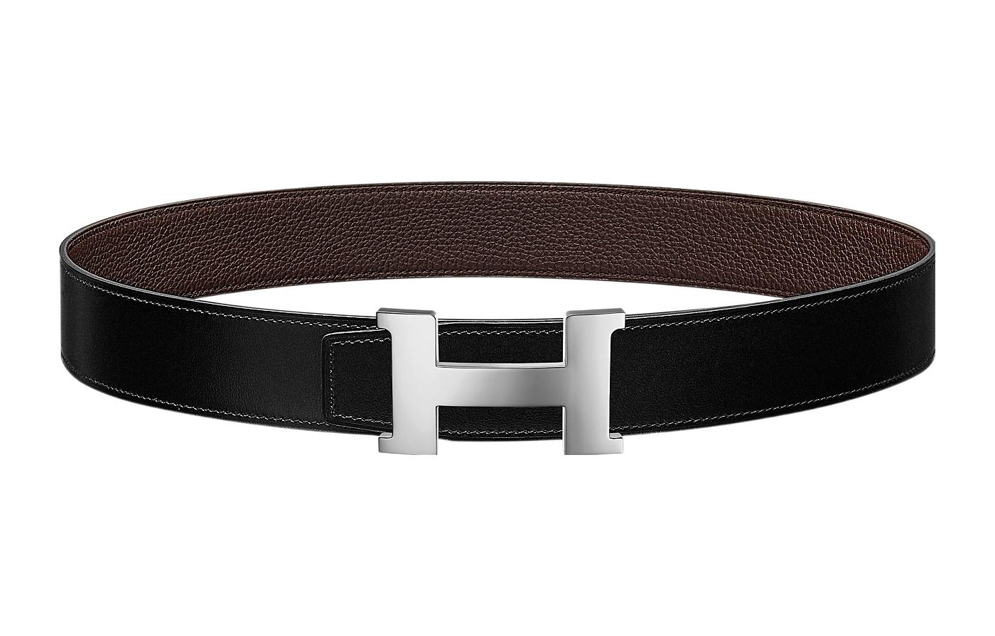 HERMES Constance  Reversible Leather Belt Black/Chocolate 3.8cm Silver Buckle H074562CK05-H077971CAAB085