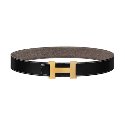 HERMES Constance Black/Grey Togo Calfskin Reversible Belt 3.8cm Gold Buckle H074562CUZ3-H077971CAAG100