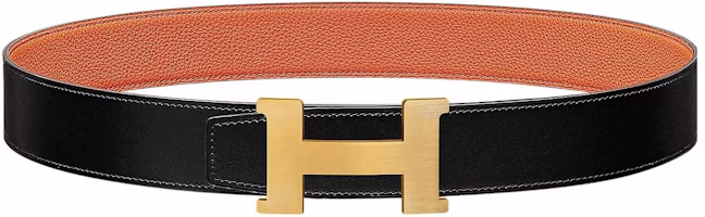 HERMES Constance Black/Orange Reversible Leather Belt with Gold Buckle 3.8cm Mens. H074562CUZ3-H077971CAAH090 HERMES Constance Black/Orange Reversible Leather Belt with Gold Buckle 3.8cm Mens. H074562CUZ3-H077971CAAH090