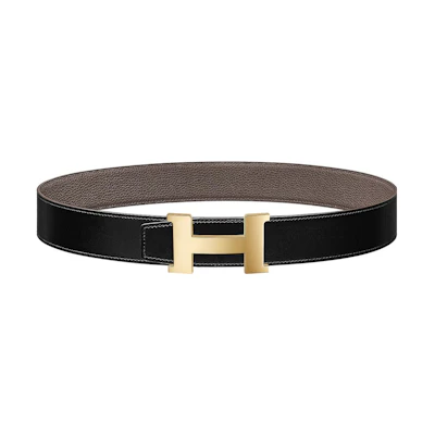 HERMES Constance Gold Buckle Togo Leather Reversible Belt Black/Grey 3.8cm . H074562CP2K-H077971CAAG105