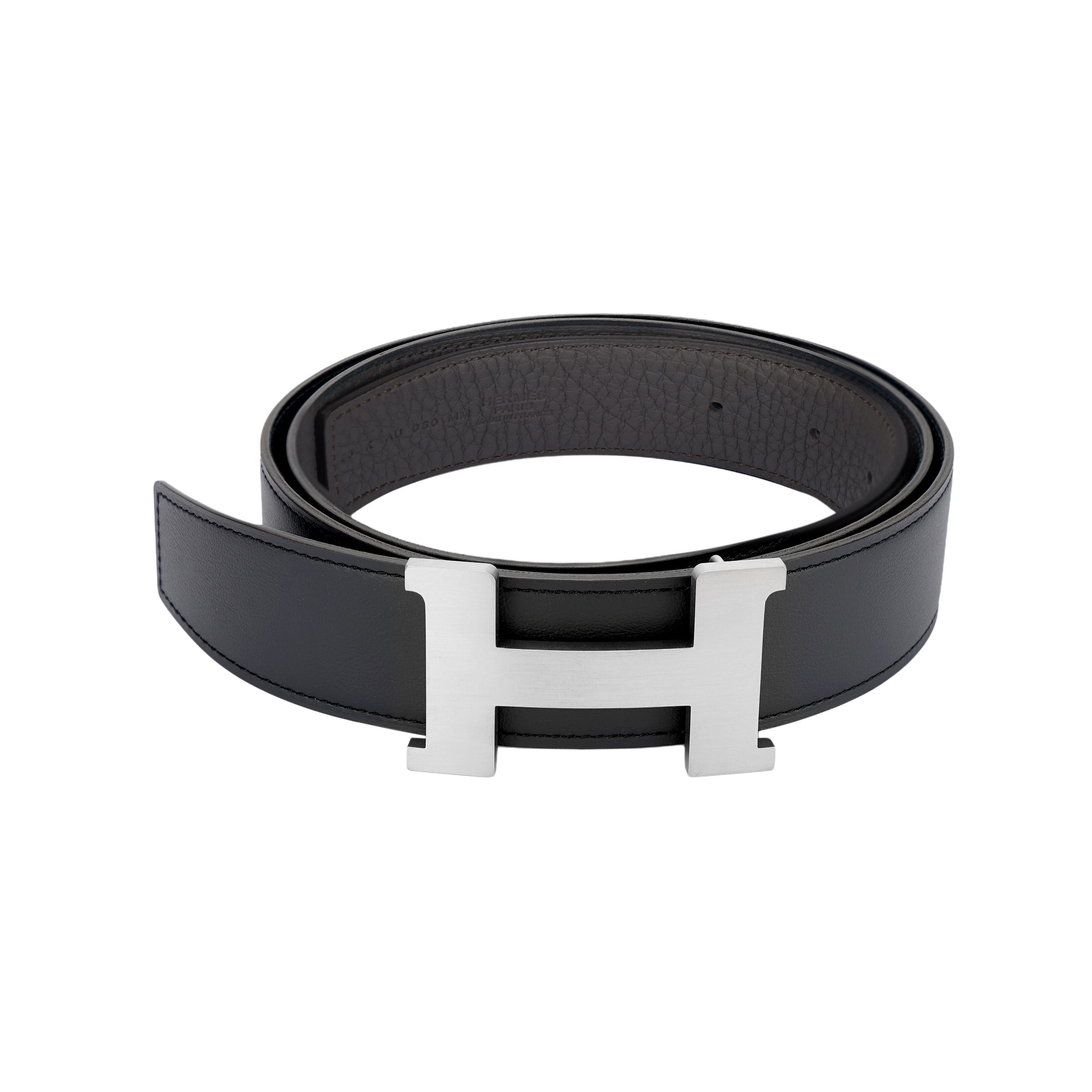 HERMES Constance H Buckle Togo Leather Belt Black/Grey 3.8cm  Classic H074562CB86-H077971CAAG