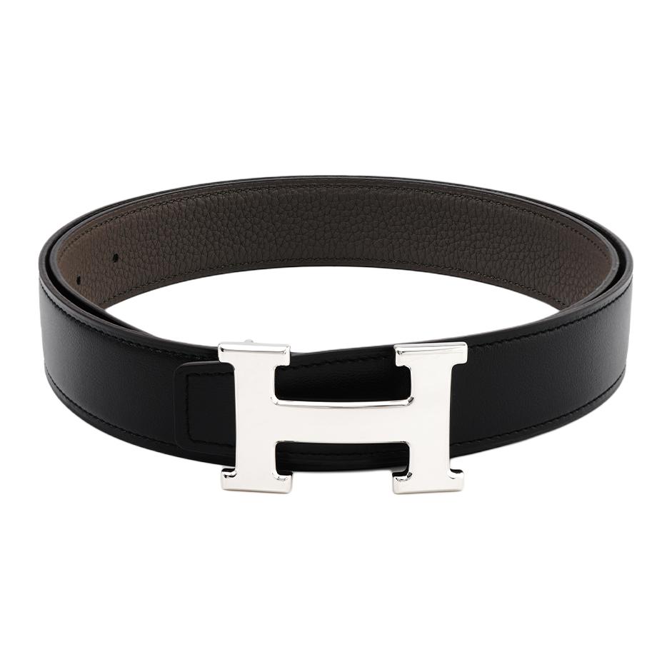 HERMES Constance H Silver Buckle Epsom Calfskin Belt Black/Tin Grey 3.2cm H064544CK05-H073967CAAC
