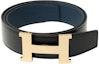 Lookbook HERMES Constance Matte Gold Buckle Togo Leather Reversible Belt Black/Prussian Blue 3.8cm. H074562CUZ3-H077971CAAE095