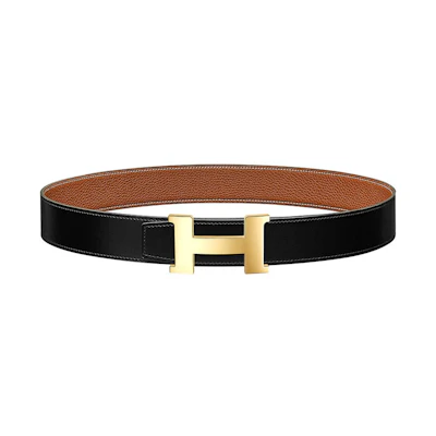 HERMES Constance Reversible Gold Buckle Togo Leather Belt Men 3.8cm Black/Gold H074562CP2K-H077971CAAA0