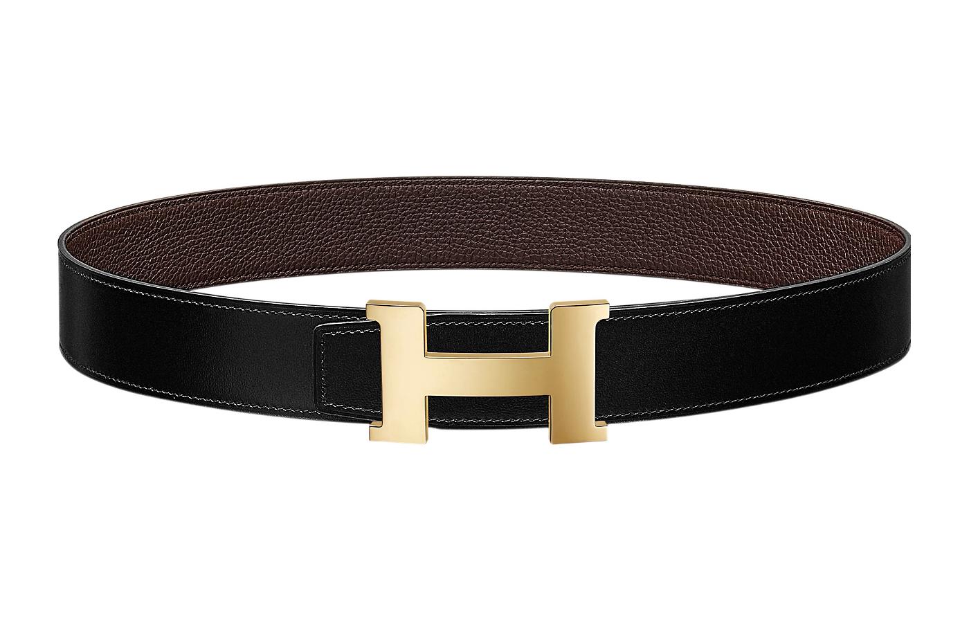 HERMES Constance Reversible Leather Belt Togo Calfskin Black/Chocolate 3.8cm H074562CP2K-H077971CAAB085