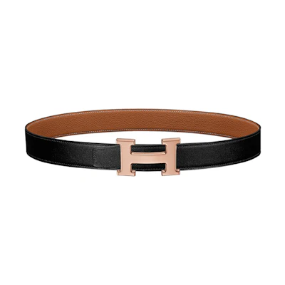 HERMES Constance Rose Gold Buckle Togo Leather Reversible Belt Black/Brown 3.2cm H064544CDZ2-H073967CAAA