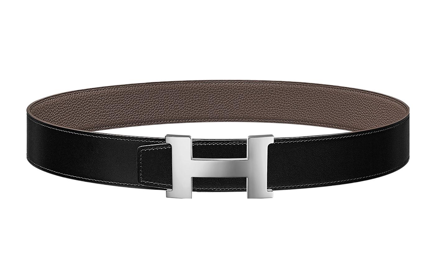 HERMES Constance Shiny Silver Buckle Calfskin Leather Belt Men 3.8cm Wide H074562CK05-H077971CAAG105