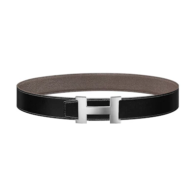HERMES Constance Shiny Silver Buckle Calfskin Leather Belt Men 3.8cm Wide H074562CK05-H077971CAAG105