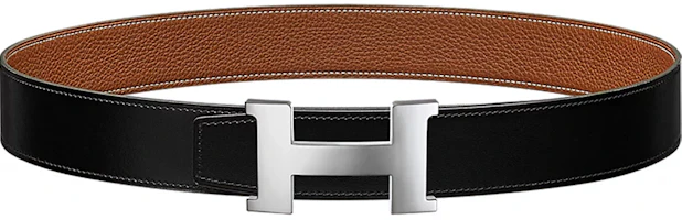 Cheap HERMES Constance Togo Leather Belt 3.8cm Black/Brown Silver Buckle H074562CK05-H077971CAAA