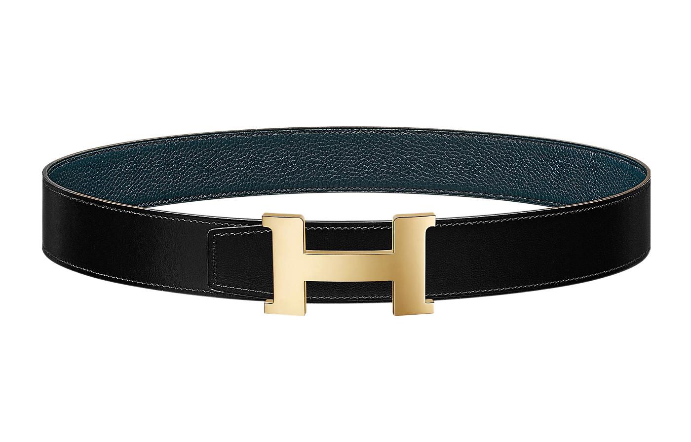 HERMES Constance Togo Leather Reversible Belt Black/Prussian Blue 3.8cm Mens. H074562CP2K-H077971CAAE100