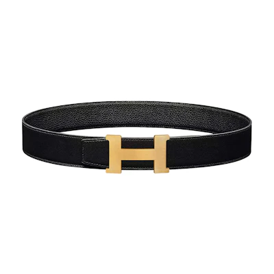 HERMES Constance Togo Leather Reversible Belt Gold Buckle Black 3.8cm H074562CUZ3 H075387CAAF080