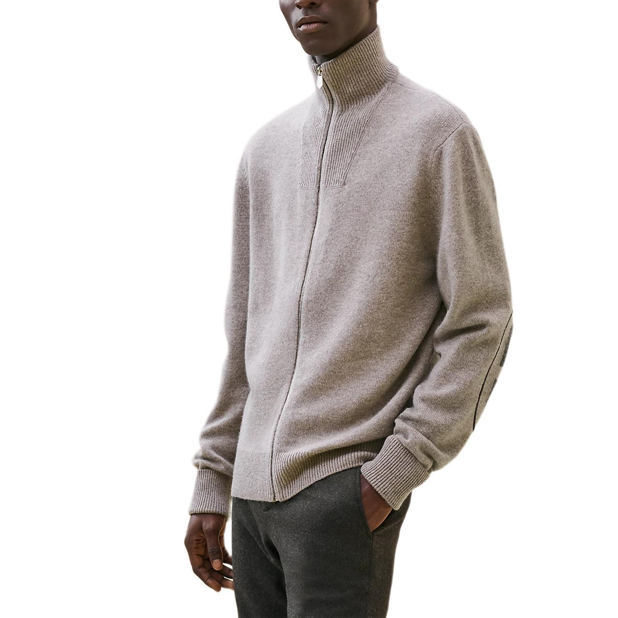 Hermes Contrast Pattern Zipper Jacket in Peat Color FW24 H467145HA2I