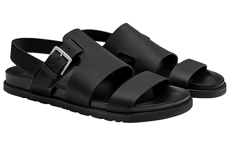 Lookbook HERMES愛馬仕 Corentin 小牛皮休閒 沙灘涼鞋 男款 黑色