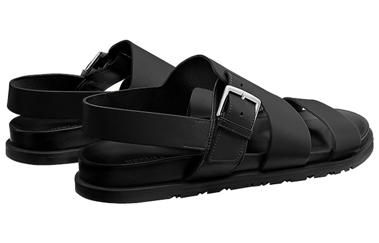 Shop HERMES愛馬仕 Corentin 小牛皮休閒 沙灘涼鞋 男款 黑色