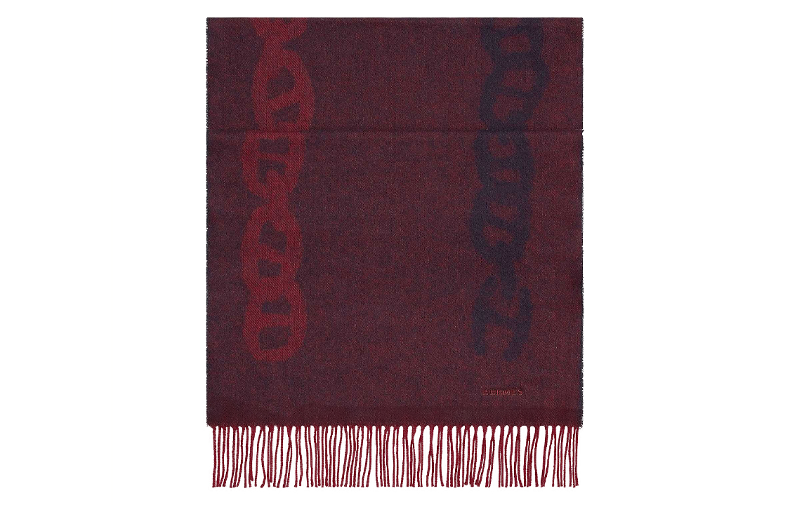 HERMES Crazy Chain Scarf Navy Blue/Red for Men. H393781T-04