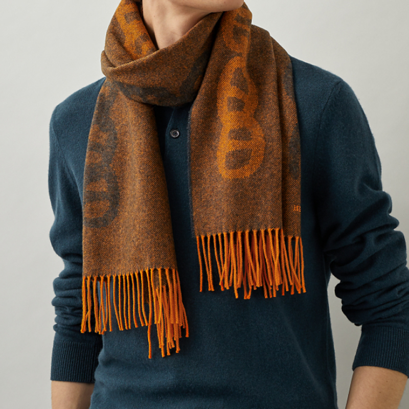HERMES CrazyChain Brown Orange Pig Nose Scarf H393781T-03 圖 3