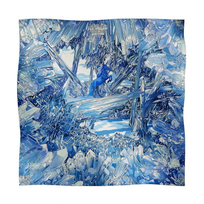 HERMES Crystal Valley Printed Silk Scarf Unisex Couple Design Blue. H004010S 07