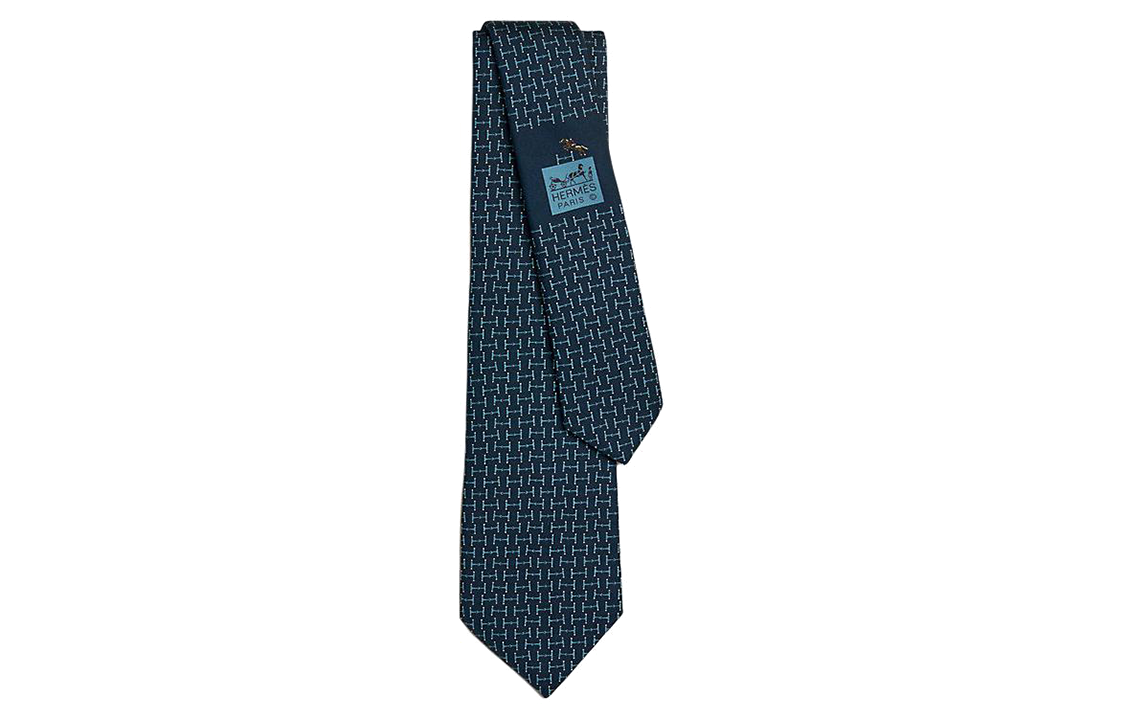 HERMES Dancing Bit Slim Tie Blue with Twill Logo Design for Men. H006331Tv02